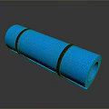 Blue Rolled Yoga Mat With Brown Straps For Exercise And Fitness