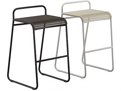 Modern Minimalist Bar Stools With Black And Beige Metal Frame And Mesh Seat Design 3d model