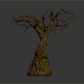 Unique Dead Tree with Twisted Trunk and Leafless Branches on Gray Background 3d model