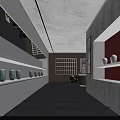 Modern Interior Space With Glass Partitions Display Shelves Green Plants And Wooden Flooring