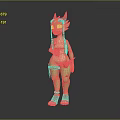 Game Movie Character Green Horned Humanoid Figure With Pink Eyes And Strapped Gear