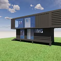 Modern Container Single Family House With Dark Brown Exterior Large Glass Windows And Green Lawn