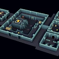 Green Dragon Guarding Ancient Stone Chamber With Skull And Glowing Eyed Creatures