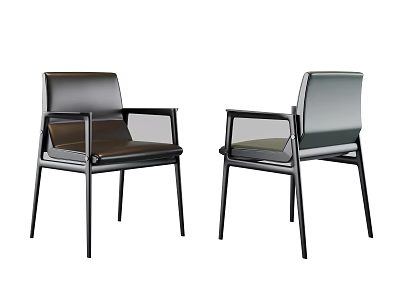 Modern Leisure Chair With Black Metal Frame And Leather Seat Design 3d model
