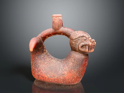 Reddish Brown Animal Head Sculpture Carving With Loop Handle And Surface Texture 3d model
