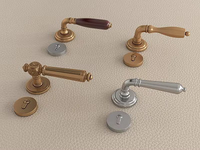 Elegant Classic Door Handles With Brass Silver And Mahogany Finishes And Round Metal Bases 3d model