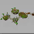 Floating Islands Connected By Bridges With Green Plants And Small Structures Layout 3d model