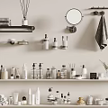 Bathroom Accessories Collection With Towels Diffusers Mirrors Shelves And Toiletries