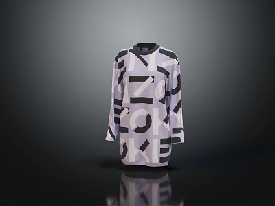 Light Purple Long Sleeve Top With Black Letter Print Stylish Modern Casual Fashion Design 3d model