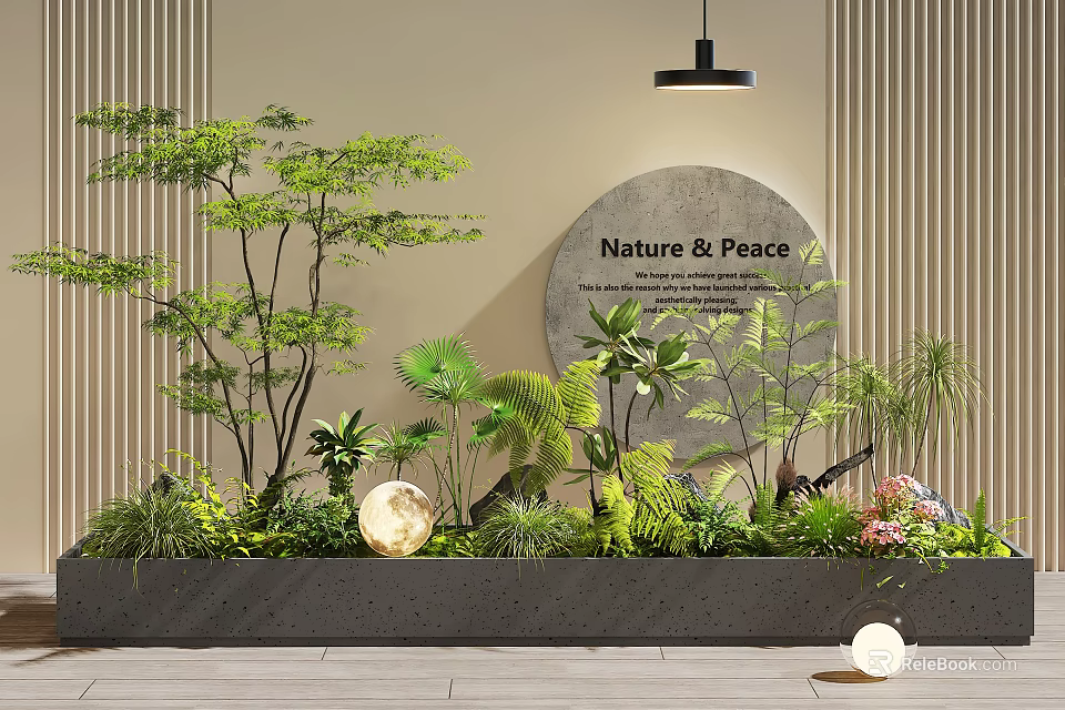 Indoor Landscape With Nature Peace Theme Green Plants And Moon Decoration 3d model 