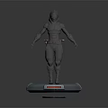 Game Movie Character 3D Model in Hooded Outfit Tight Fitting Suit on Platform Base