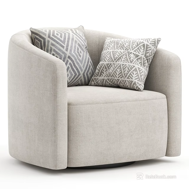 Modern Light Gray Upholstered Accent Chair With Two Geometric Patterned Cushions 3d model