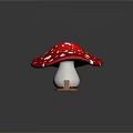 Whimsical Cartoon Scene With Red Mushroom White Spots White Stem And Small House
