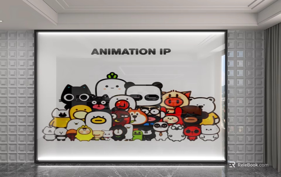 Animation IP Themed Background Wall With Various Colorful Cartoon Characters Design 3d model 