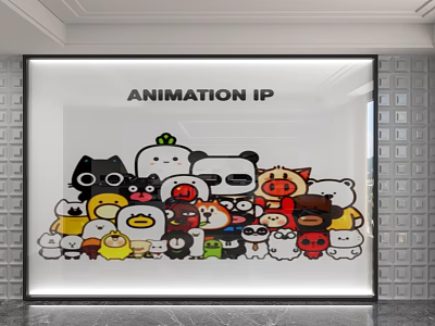Animation IP Themed Background Wall With Various Colorful Cartoon Characters Design 3d model