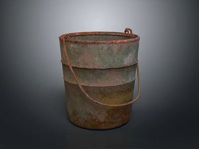 Vintage Rusty Metal Bucket With Handle For Daily Household Storage Use 3d model