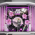 Live Stream with Energetic Female Chef Pink Roses Stage Lights and Purple Decorations