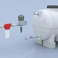 Industrial Equipment With White Storage Tank Gray Base Connected Pipes Valves And Red Components