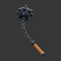 Spiked Mace With Chain And Orange Handle For Collection Or 3d model