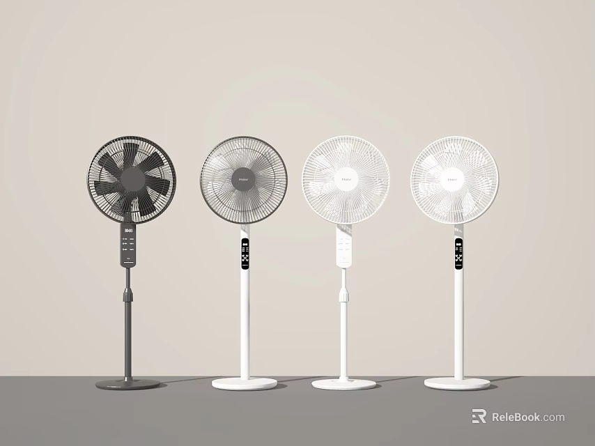 Stylish Air Conditioner Pedestal Fans In Black And White With Various Modern Designs 3d model 
