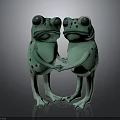 Two Animated Green Frog Characters Holding Hands In Cute Hugging Pose Together
