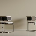 Modern Dining Chairs With Sleek Metal Frame And Striped Fabric Seat Cushions
