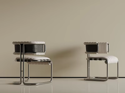 Modern Dining Chairs With Sleek Metal Frame And Striped Fabric Seat Cushions 3d model