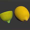 Yellow Lemons One Whole And One Cut Into Bowl Shape On Black Background With Reflections