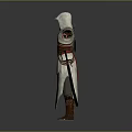 Hooded Assassin Character In White Robe With Red Sash And Sword Arms Outstretched