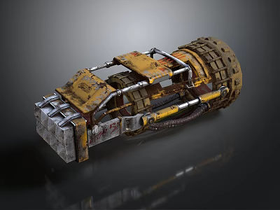 Mechanical Character With Rusty Metal Structure And Yellow Industrial Components 3d model