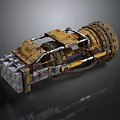 Mechanical Character With Rusty Metal Structure And Yellow Industrial Components