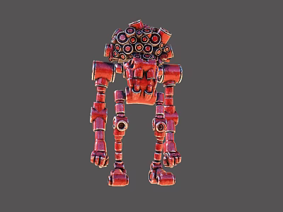 Detailed Red Mechanical Robot Character With Circular Components And Articulated Joints Design 3d model