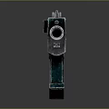Futuristic Teal Sci-Fi Weapon With Metallic Components And Weathered Texture Design