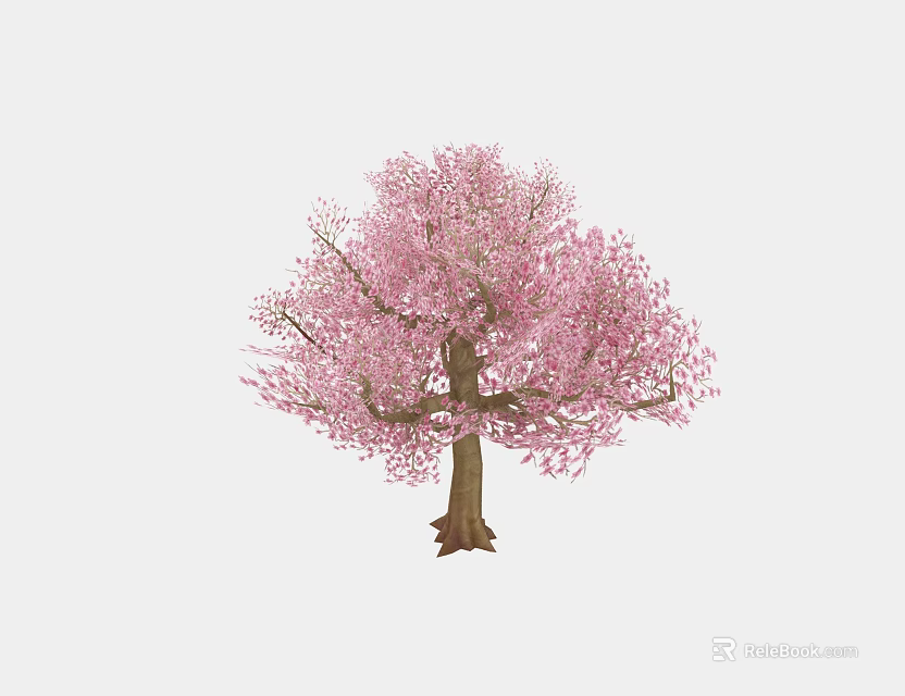 Vibrant Pink Blossom Tree With Brown Trunk And Lush Flowering Branches 3d model 