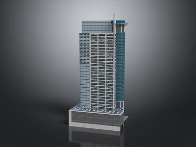 Modern High Rise Residential Building With Glass Curtain Walls Multiple Floors And Podium Base 3d model