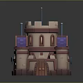 Cartoon Scene Featuring 3D Castle Towers Purple Roofs Pink and Beige Walls
