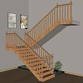 Wooden Staircase With Handrail Steps In Modern Interior Design White Wall And Wooden Floor
