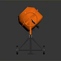 Orange Concrete Mixer With Metal Stand Black Wheels On Dark Background