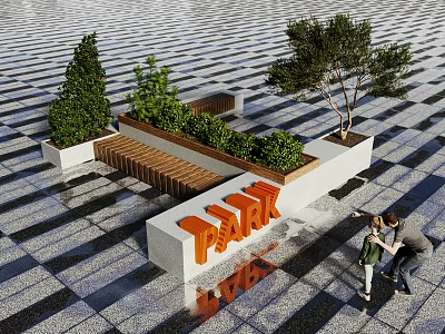 Comfortable Outdoor Chair In Park Setting With Green Plants And Leisure Space 3d model