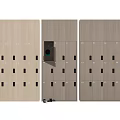 Modern Lockers Side by Side With Central Black Square Compartment and Small Items