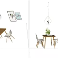 Modern Dining Table Set With Chairs Pendant Lights And Wall Art 3d model