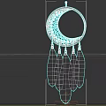 Dreamcatcher Pendant with Crescent Moon Shape Circular Frame Turquoise Accents Black Feathers Gold Patterns Design