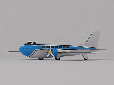 Classic Blue and White Passenger Plane with Streamlined Body Aerodynamic Wings and Tail 3d model
