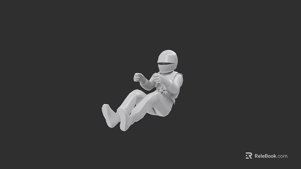 Detailed White 3D Game Movie Character With Helmet in Floating Pose 3d model 