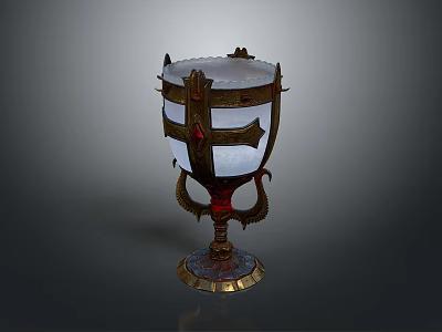 Elegant Household Decorative Cup With Golden Accents Red Gemstones And White Top 3d model