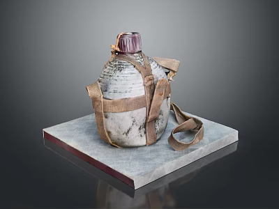 Vintage Metal Household Container With Brown Straps And Purple Lid On Decorative Platform 3d model