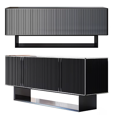 Modern Black TV Stand with Striped Front Panels and Sleek Living Room Design 3d model