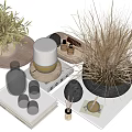 Minimalist Ornamental Decor Set With Wooden Tray Glass Containers And Dried Flower Arrangement