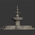 Three Tiered Garden Ornament Fountain With Blue Basin And Stone Base