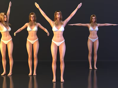 Women in White Bikini Standing with Different Poses on Black Background 3d model